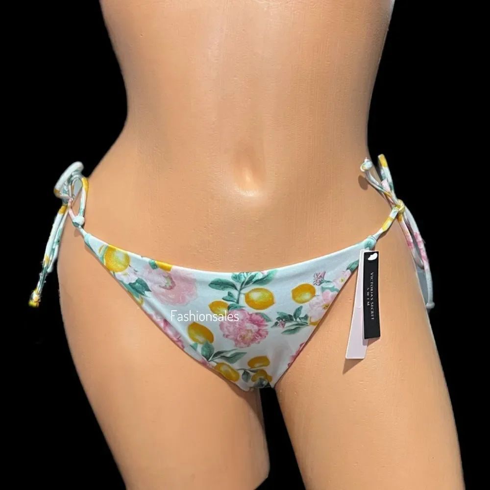Victorias Secret Swim Bikini bottom Adjustable Side ties Yellow Lemons Small